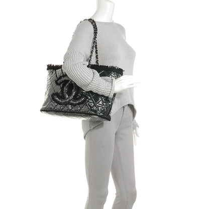 Chanel Vinyl Quilted Funny Tweed Tote Black 2 of 7
