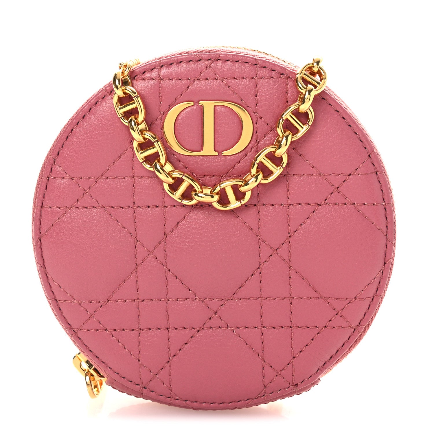 Christian Dior Calfskin Cannage Round Caro Pouch Pink Yarrow 2 of 23