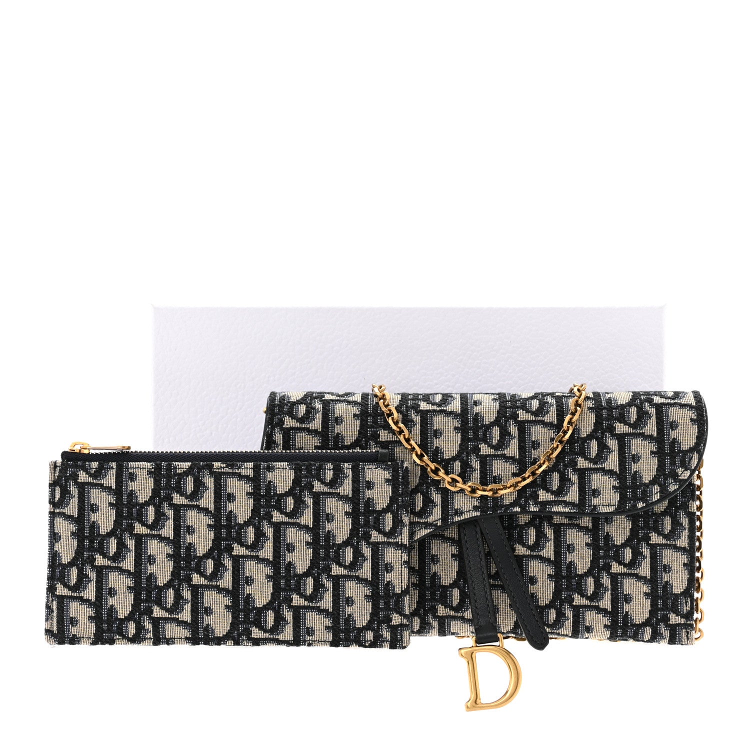 Christian Dior Oblique Saddle Chain Long Wallet Blue 12 of 12