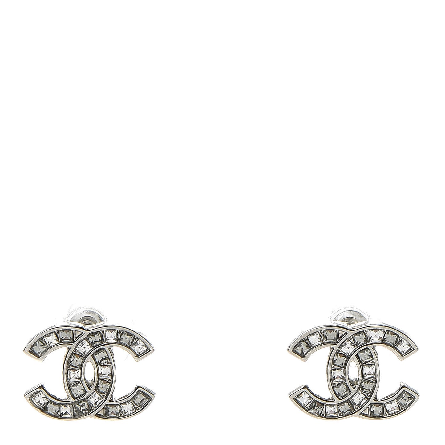 Baguette Crystal CC Earrings Silver