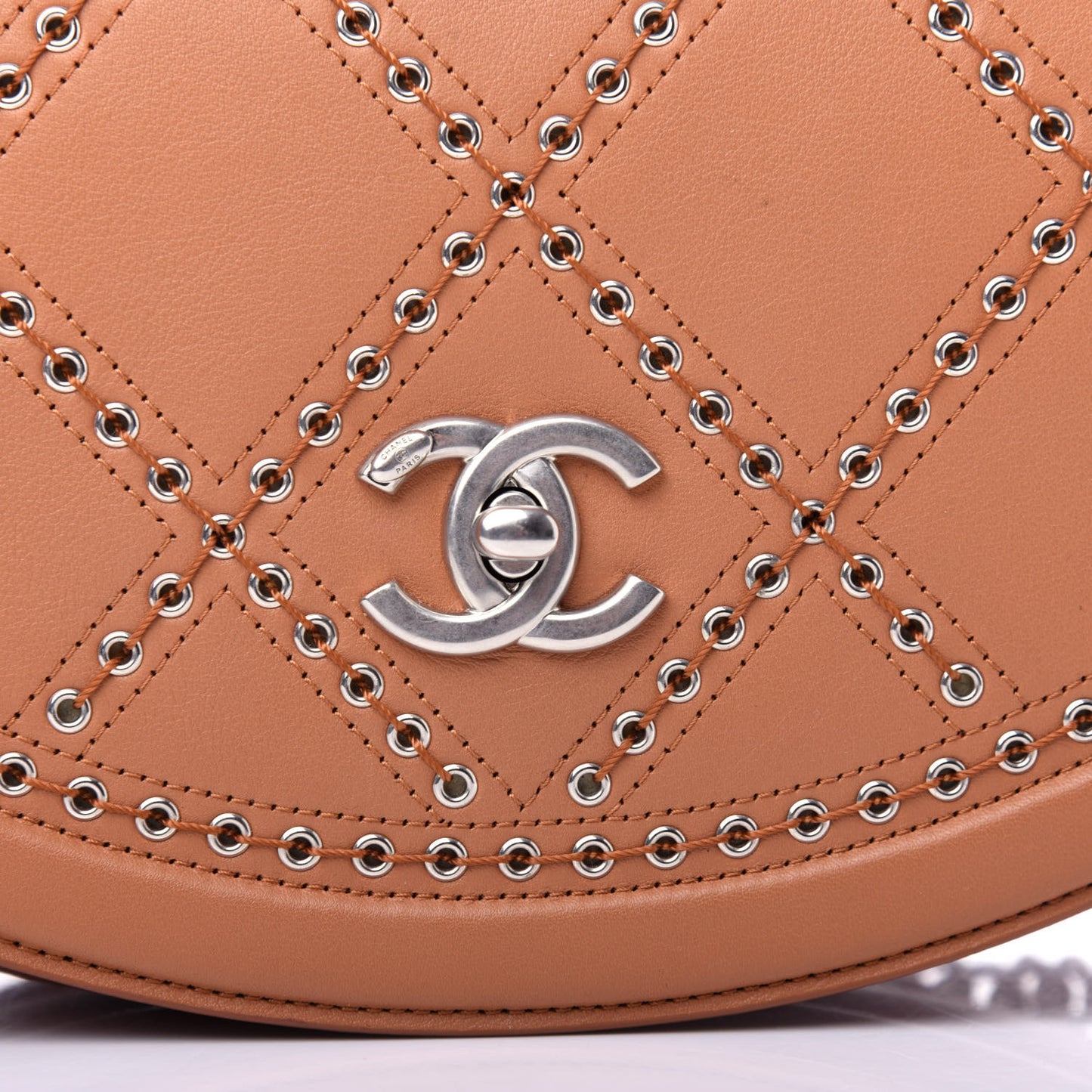Calfskin Coco Eyelets Small Flap Bag Camel