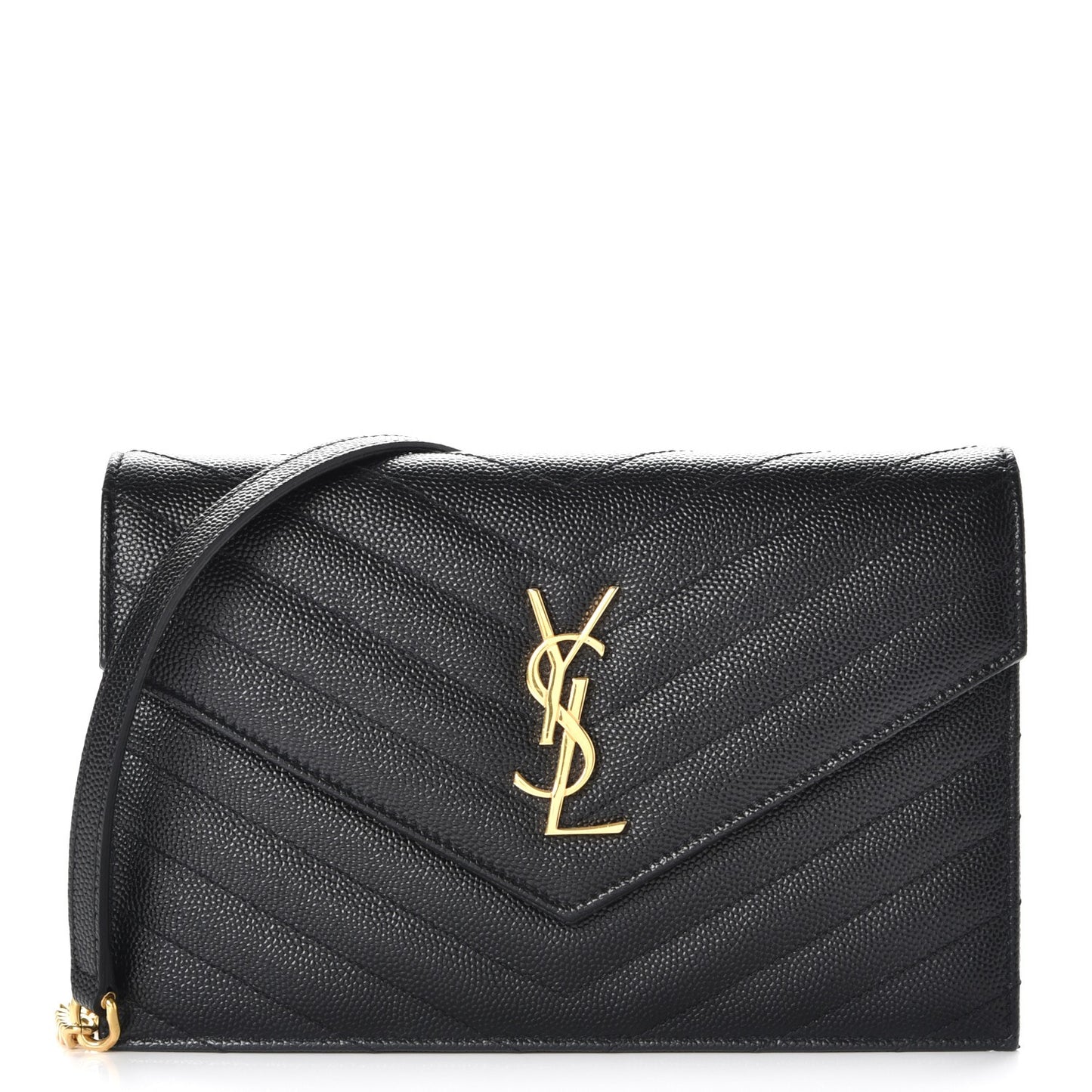 Grain De Poudre Matelasse Chevron Monogram Envelope Chain Wallet Black