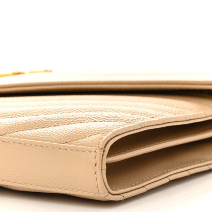 Saint Laurent Grain De Poudre Matelasse Chevron Monogram Chain Wallet Dark Beige 9 of 11