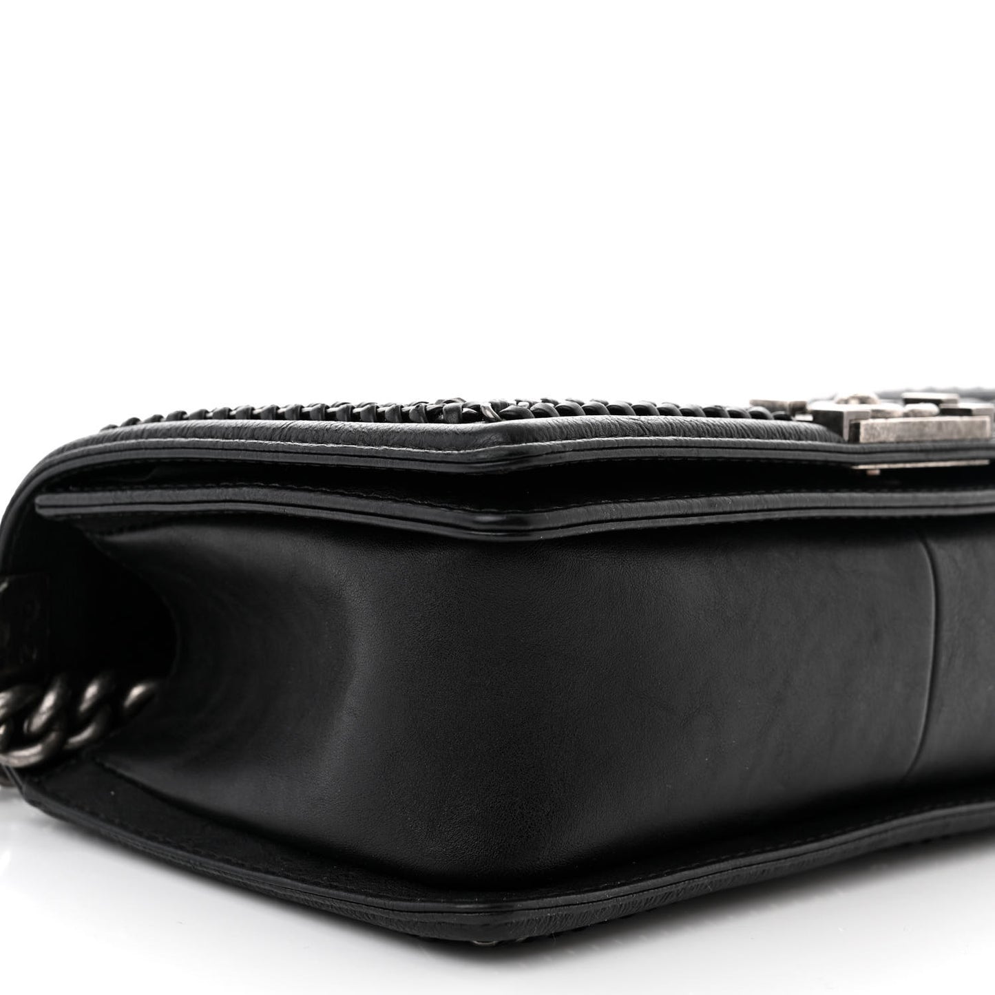 Goatskin Quilted Medium Top Handle Boy Flap Black