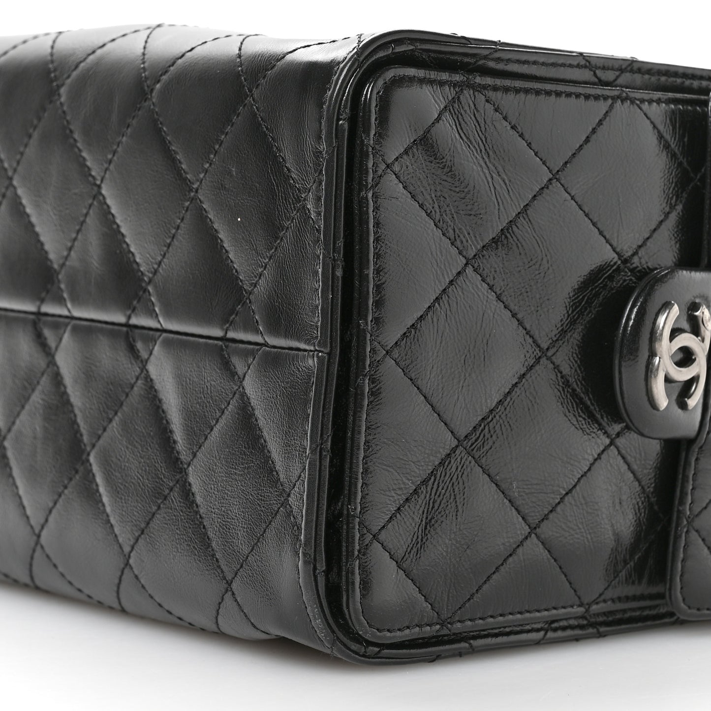 Shiny Crumpled Calfskin Quilted Small Chanel 25 Handbag Black