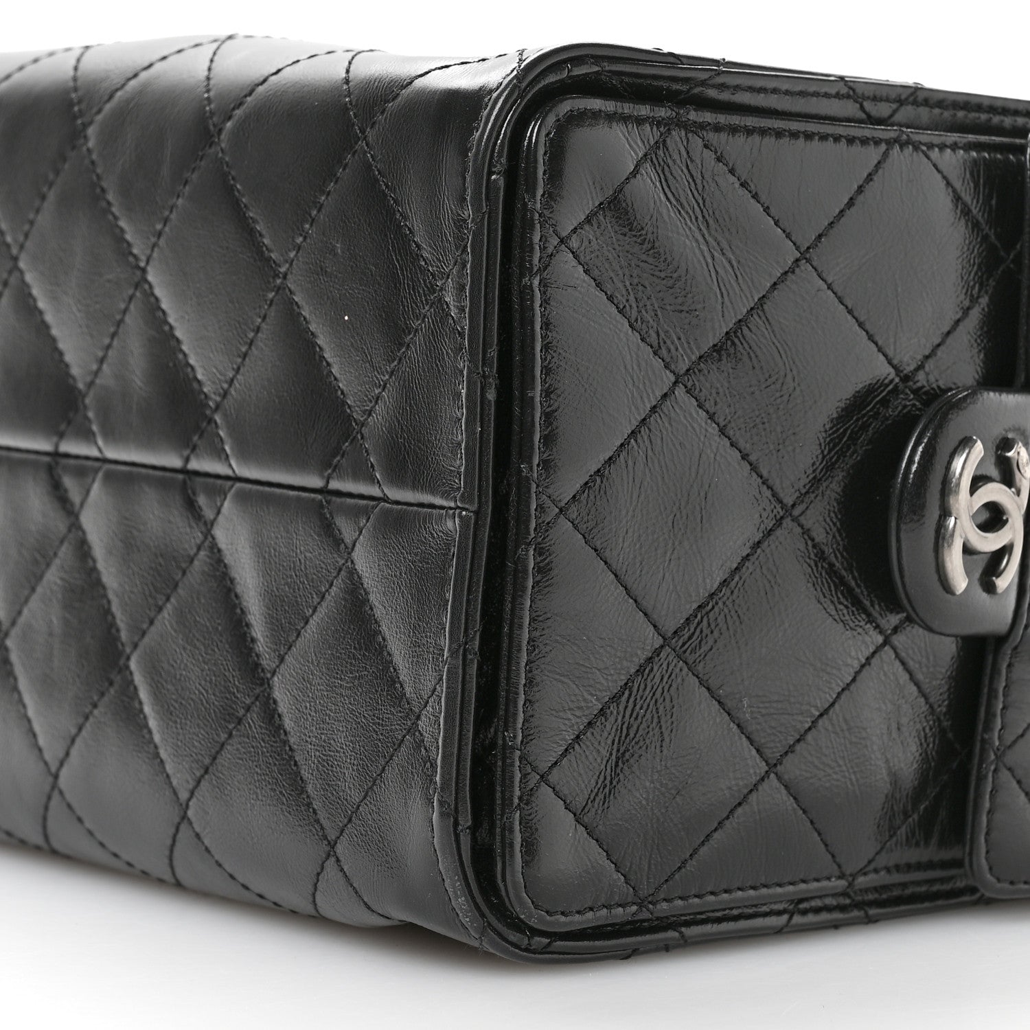 Chanel Shiny Crumpled Calfskin Quilted Small Chanel 25 Handbag Black 10 of 12