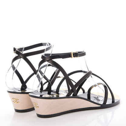 Chanel Lambskin Wedge Sandals 38 Black 4 of 10