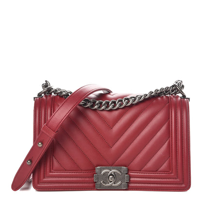 Chanel Calfskin Chevron Quilted Medium Boy Flap Red 1 of 11