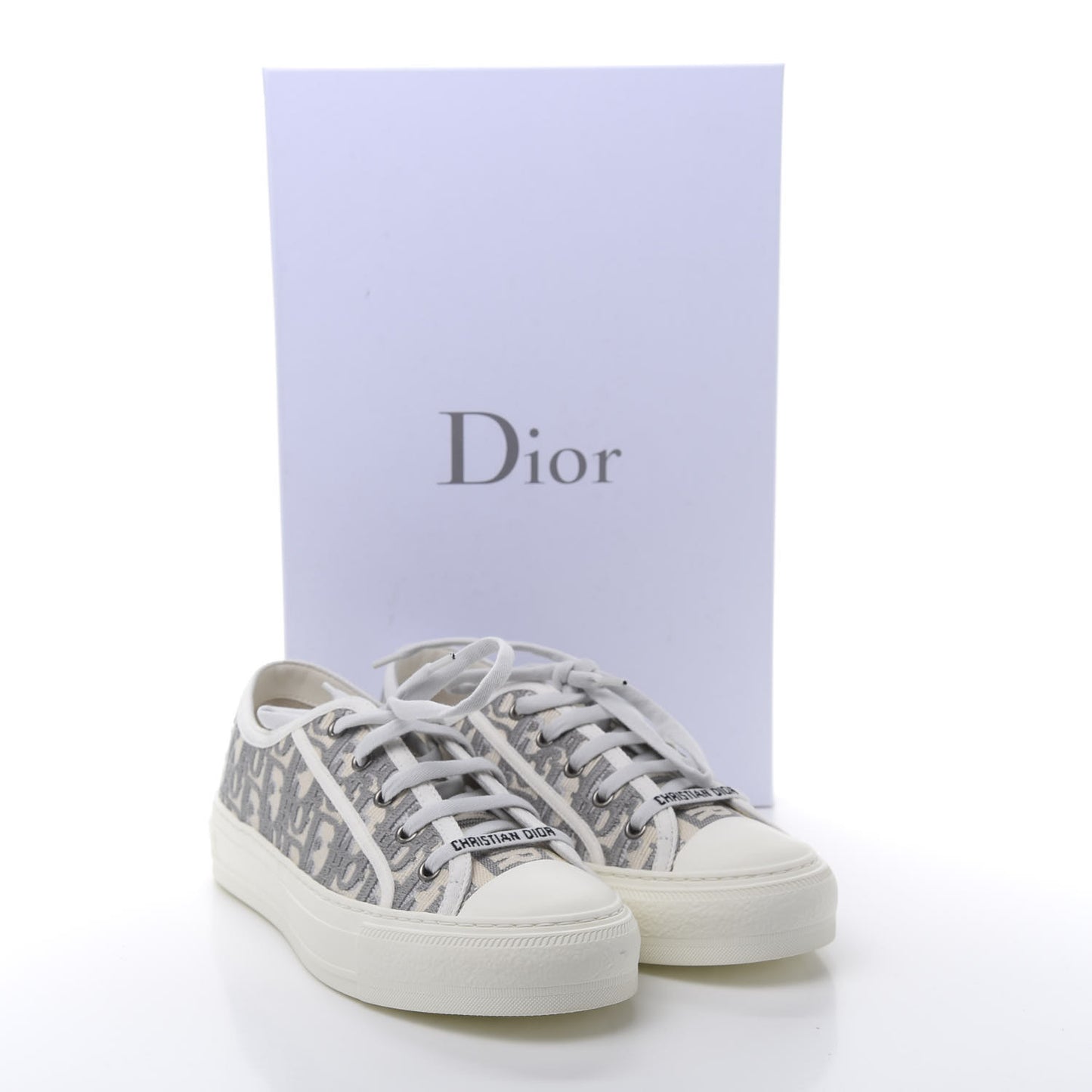 Canvas Oblique Walk'N'Dior Low Top Sneakers 38.5 Grey Stone