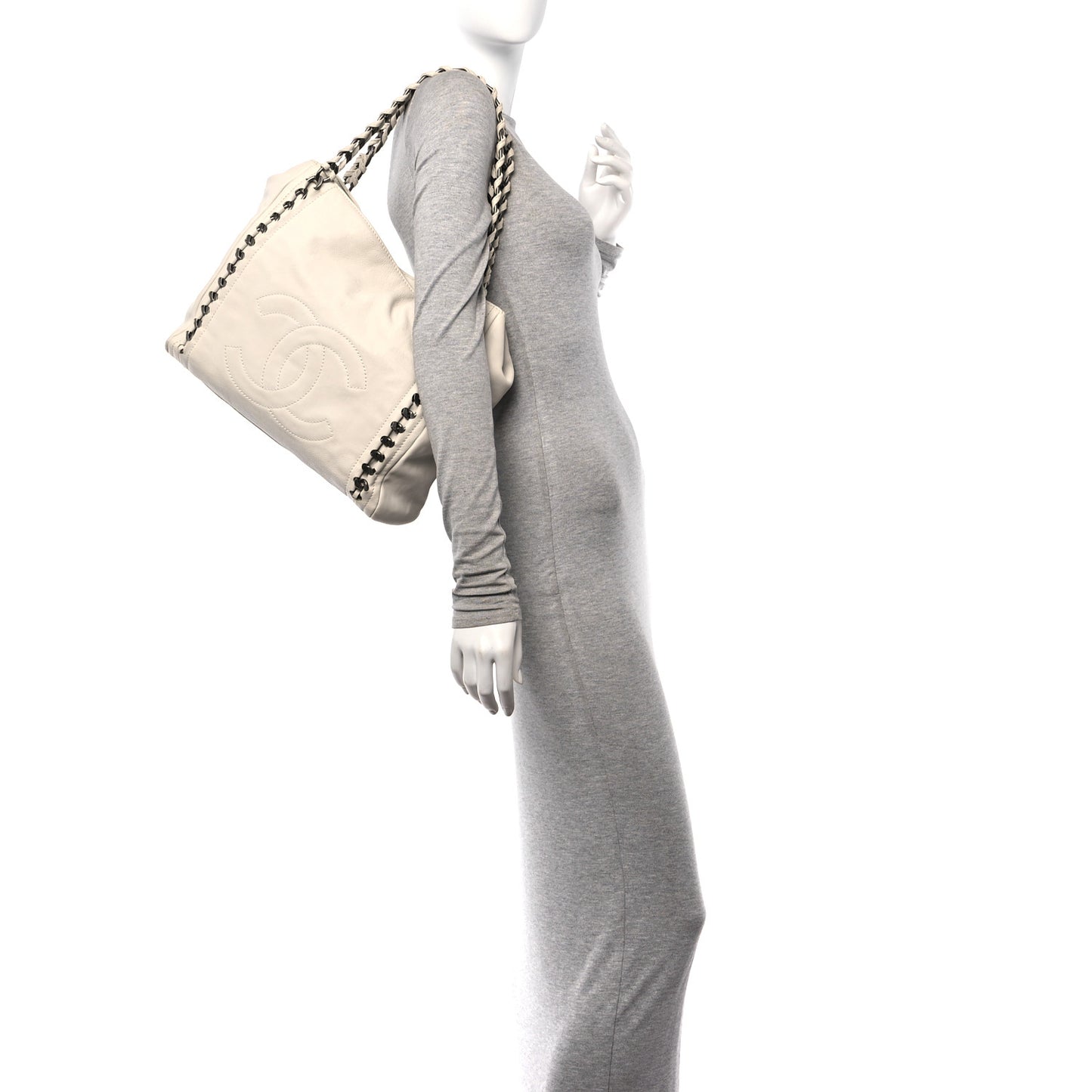 Calfskin East West Modern Chain Tote White