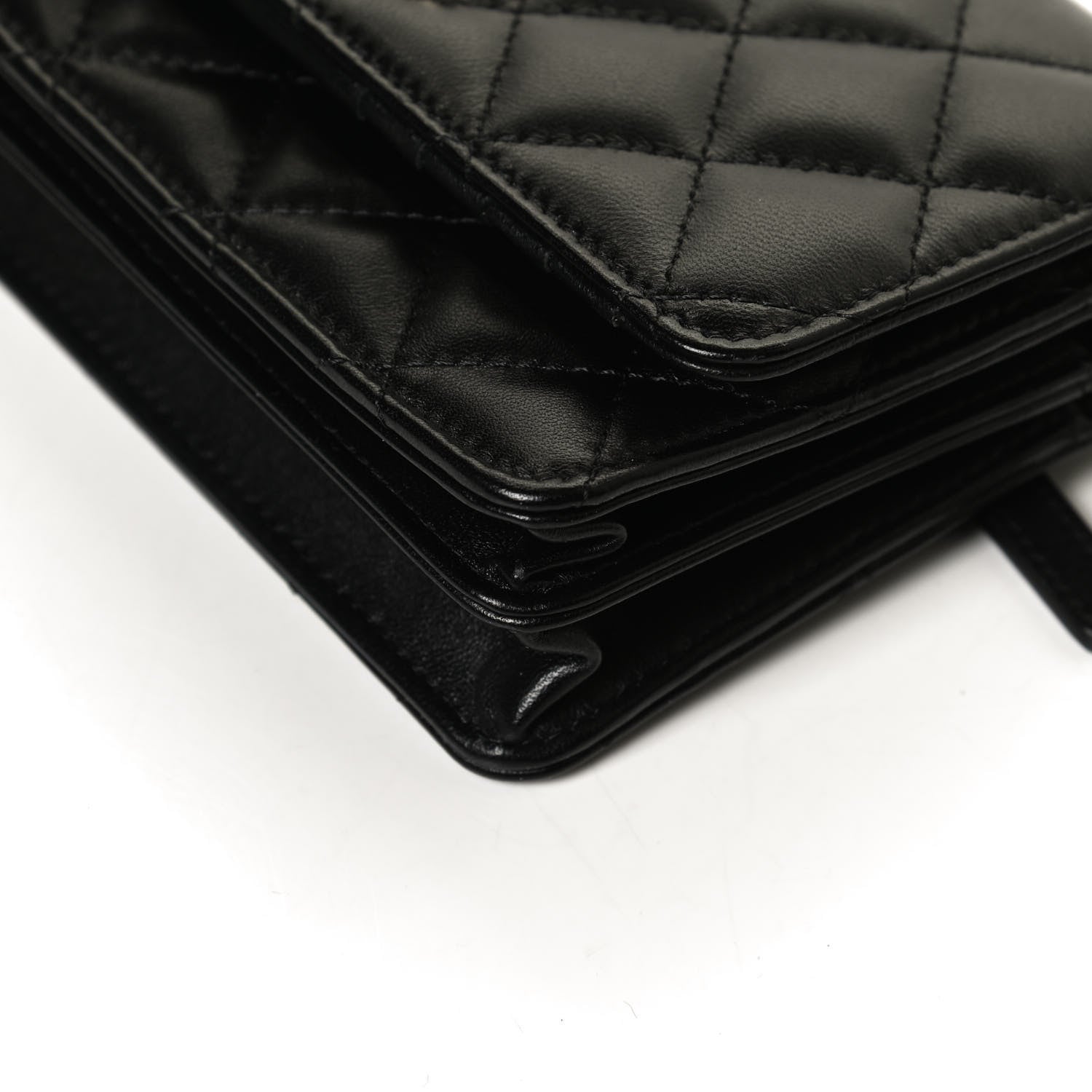 Chanel Lambskin Quilted Mini Camellia Bow Wallet On Chain WOC Black 10 of 20