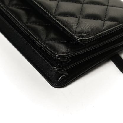 Chanel Lambskin Quilted Mini Camellia Bow Wallet On Chain WOC Black 10 of 20
