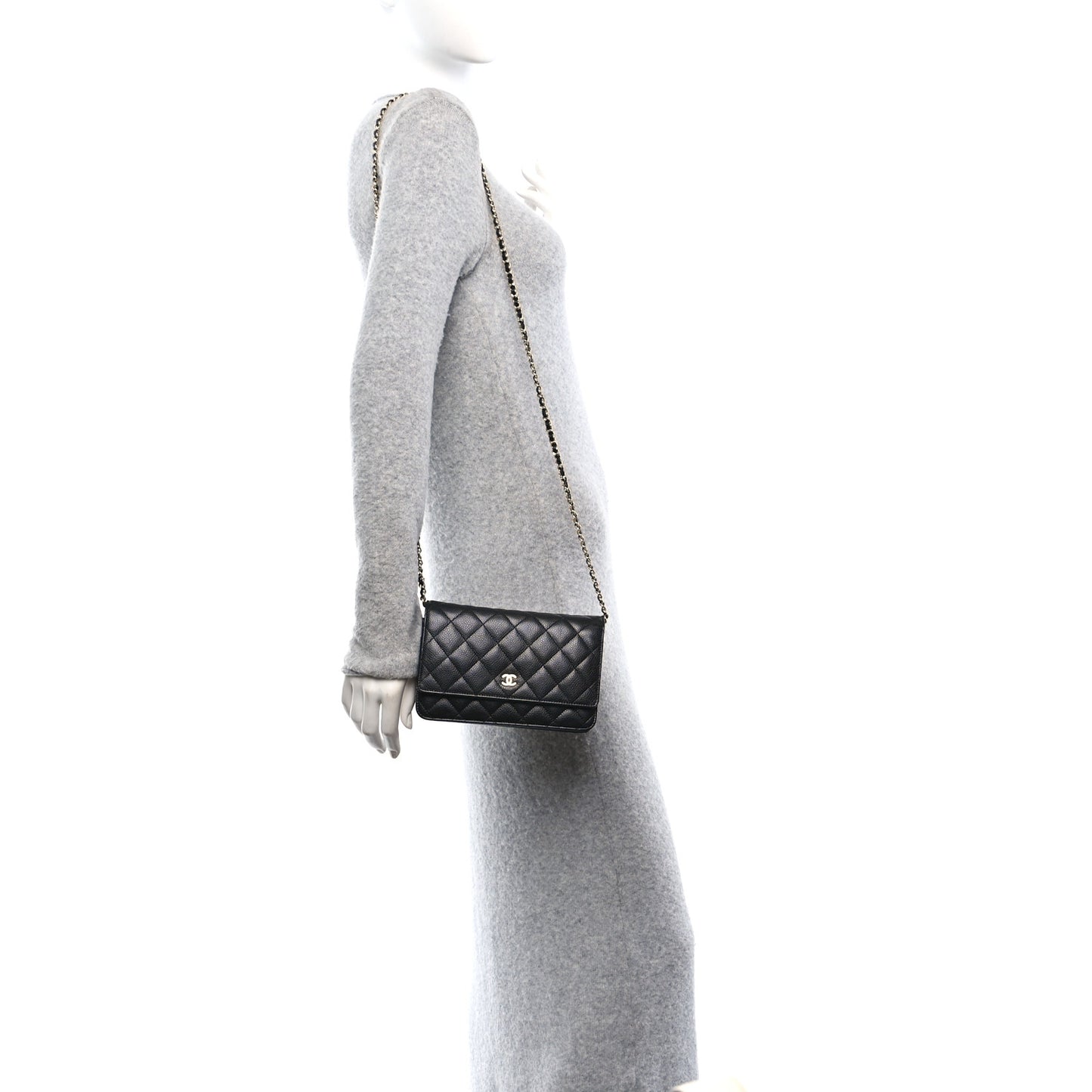 Caviar Quilted Wallet on Chain WOC Black