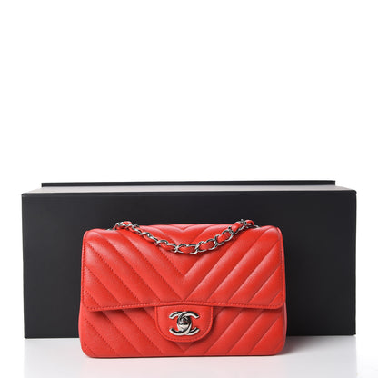 Chanel Caviar Chevron Quilted Mini Rectangular Flap Red 10 of 10