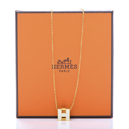Hermes Gold Lacquered Cage d' Pendant Necklace White 5 of 5