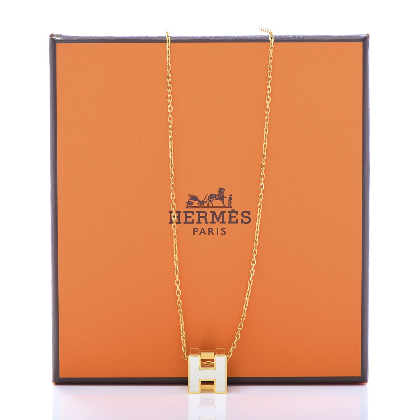 Gold Lacquered Cage d' Pendant Necklace White
