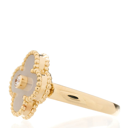Van Cleef & Arpels 18K Yellow Gold Diamond Mother of Pearl Vintage Alhambra Ring 53 6.5 3 of 6