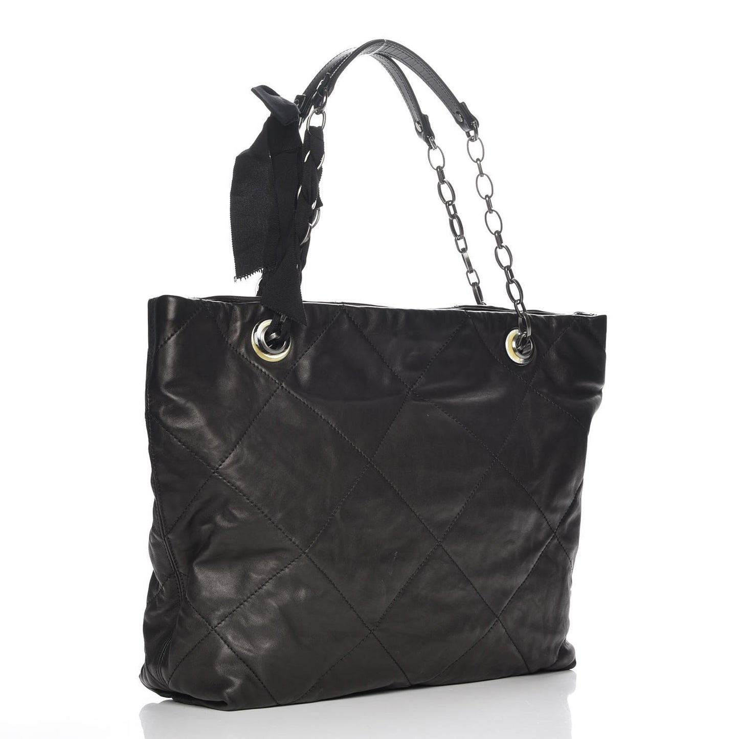 Lambskin Quilted Large Amelia Tote Black