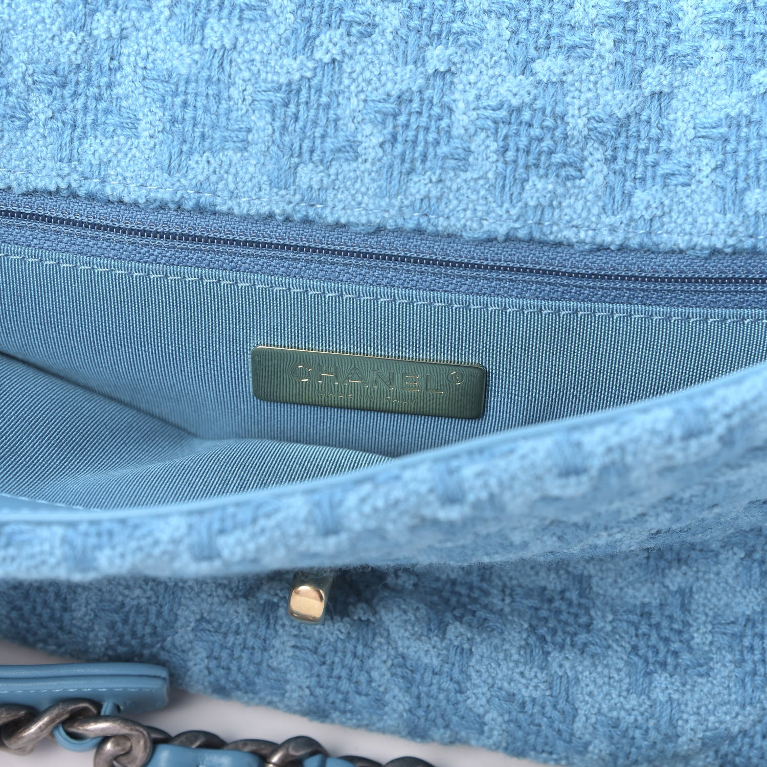 Chanel Tweed Quilted Medium 19 Flap Turquoise 6 of 11