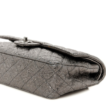 Chanel Metallic Crackled Calfskin Medium Double Flap Dark Silver 10 of 11