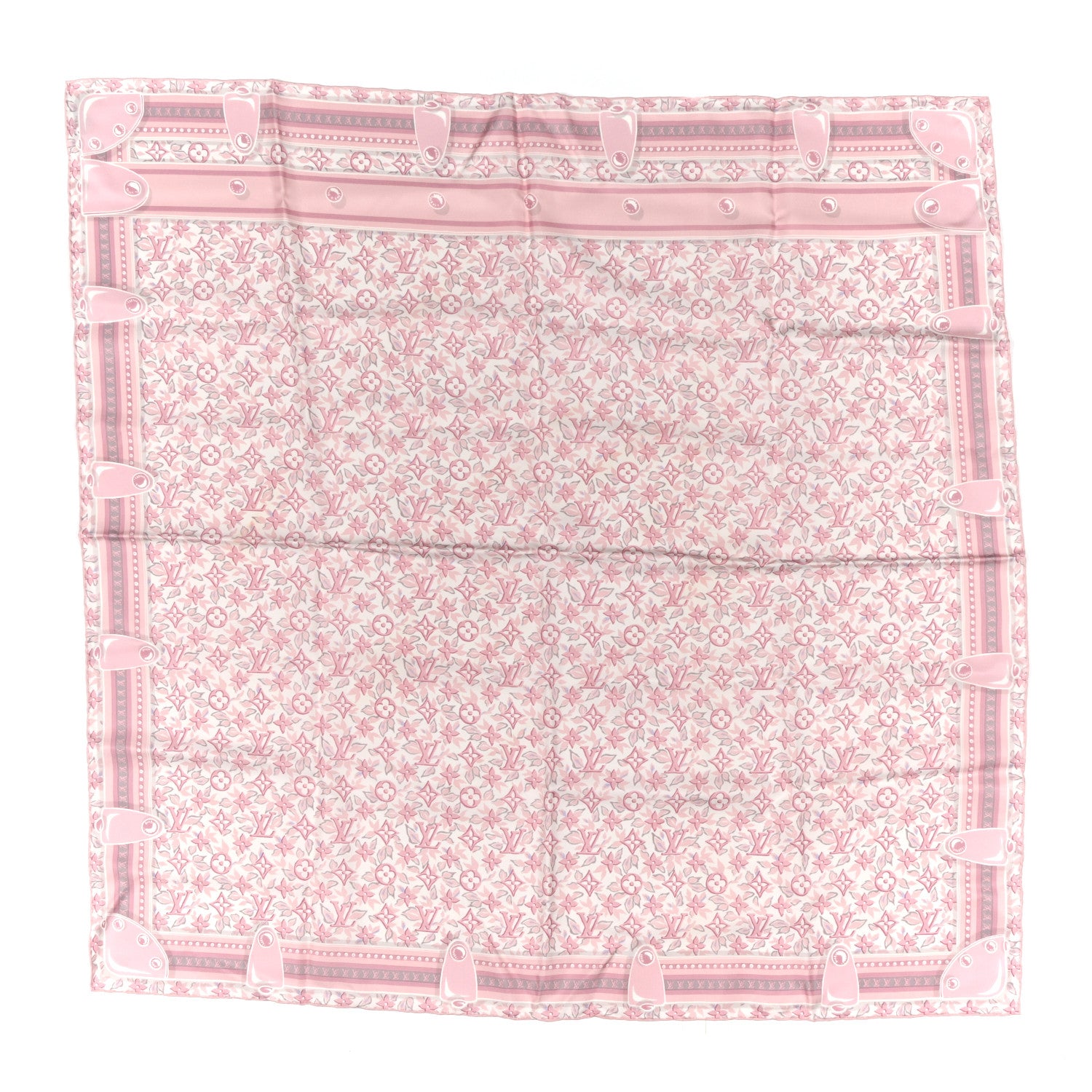 Louis Vuitton Silk Monogram Trunk Floral Print Square Scarf Rose Poudre 1 of 3
