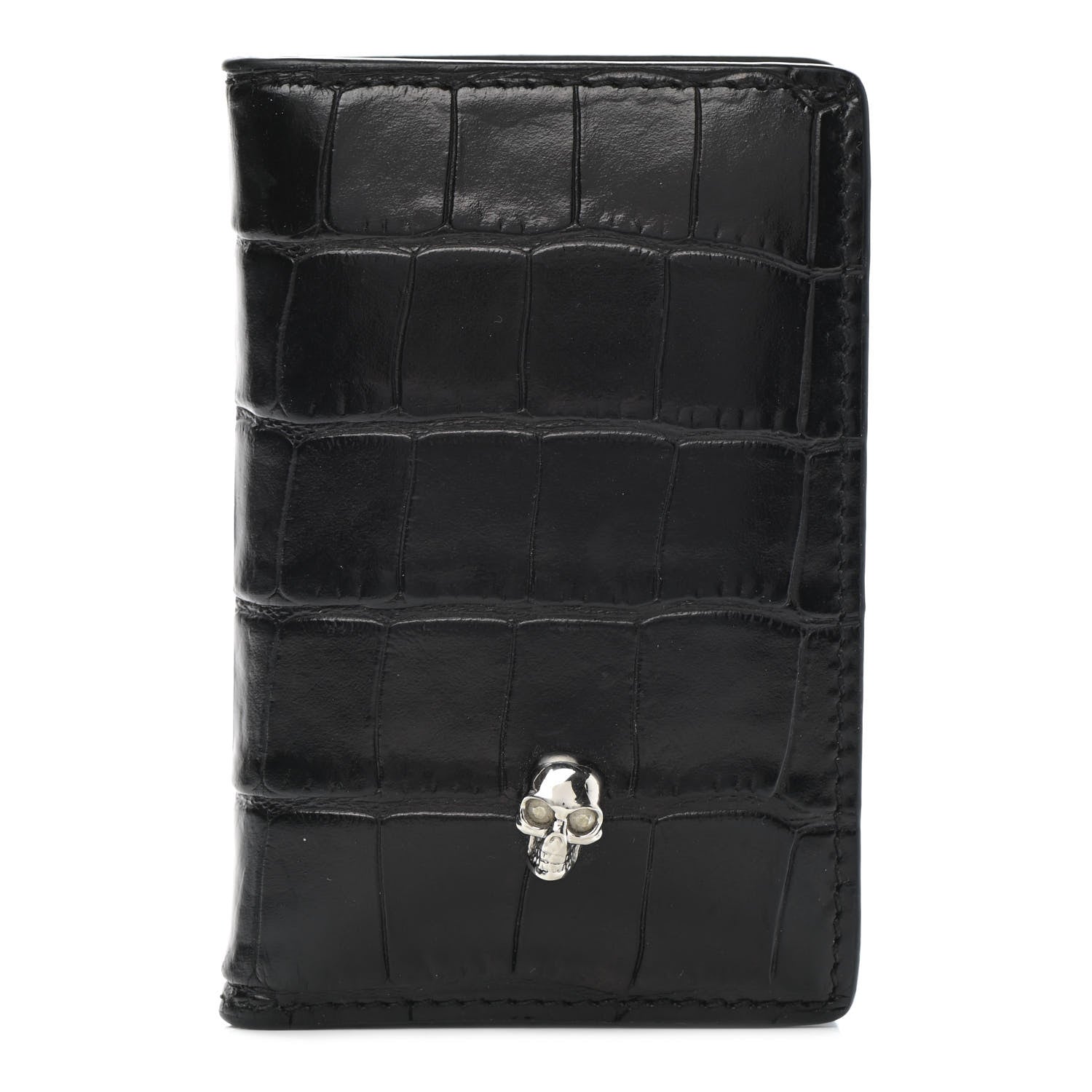 Alexander McQueen Calfskin Croc Embossed Skull Pocket Organizer Black 1 of 8