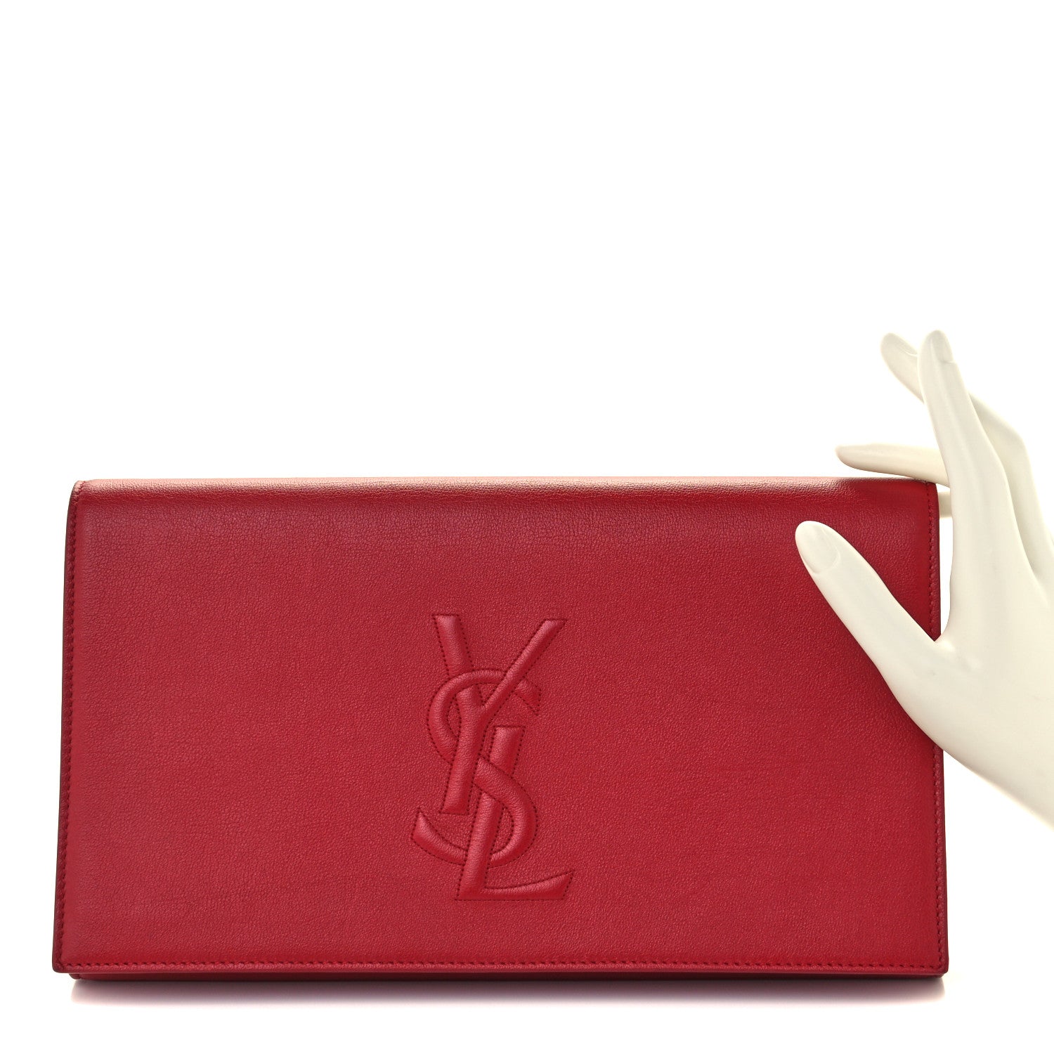 Saint Laurent Calfskin Monogram Large Belle De Jour Clutch Lipstick Red 2 of 8