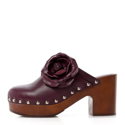 Chanel Calfskin Camellia Clogs 36 Dark Purple 1 of 10
