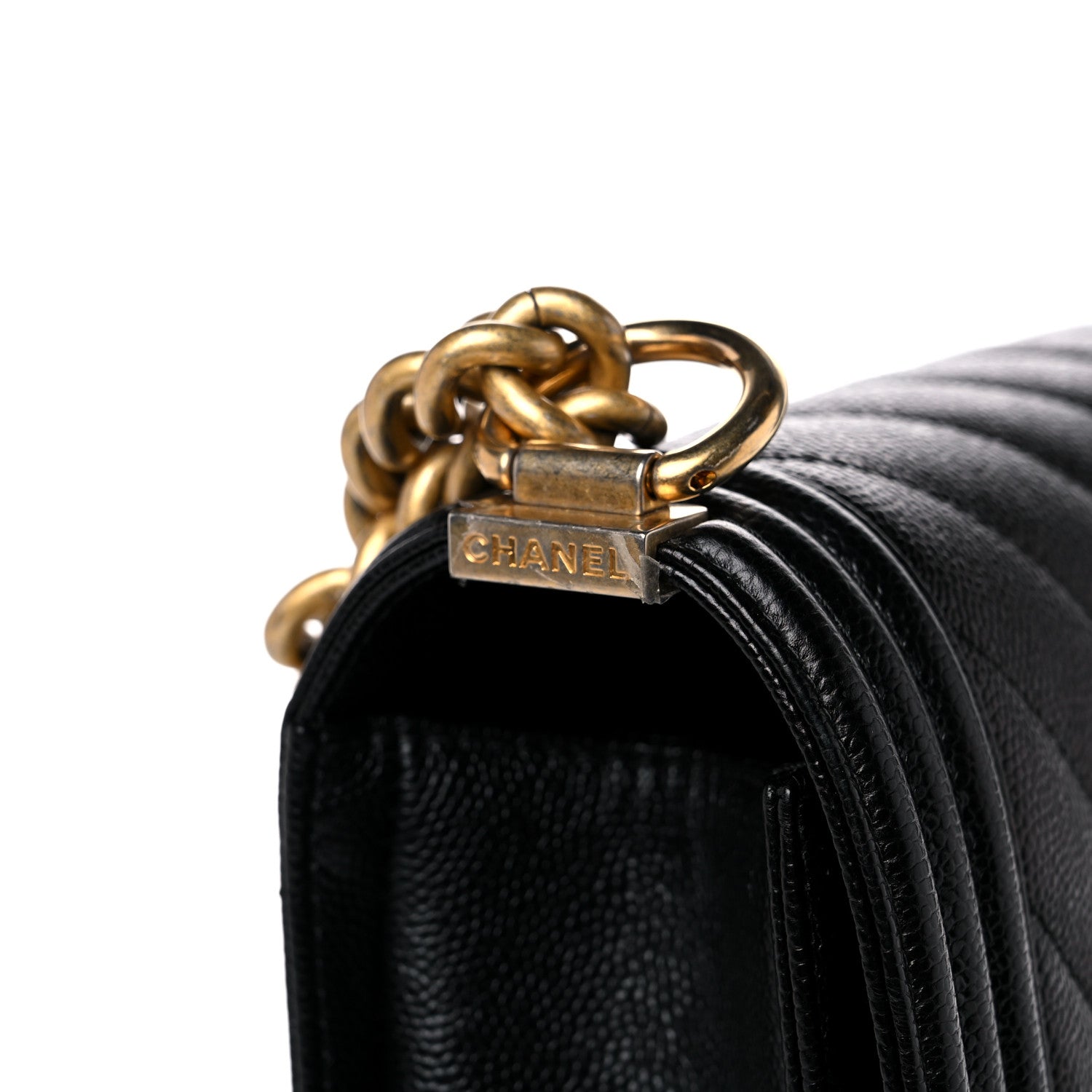 Chanel Caviar Chevron Quilted Medium Boy Flap Black 16 of 17