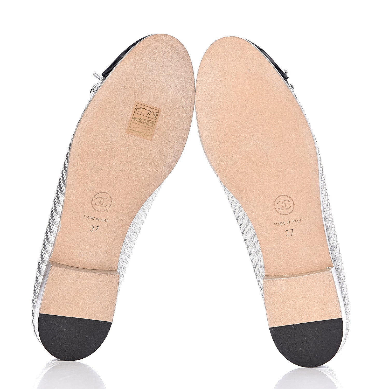 Chanel Metallic PVC Grosgrain Cap Toe Ballerina Flats 37 Silver Black 6 of 11