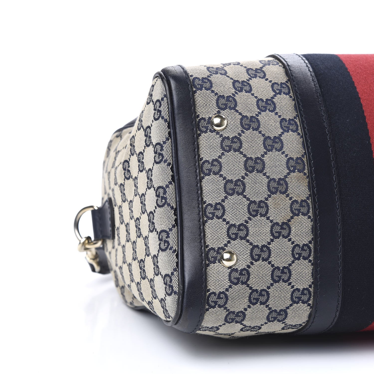 Gucci Monogram Selleria Calfskin Vintage Web Medium Boston Beige Blue 10 of 11