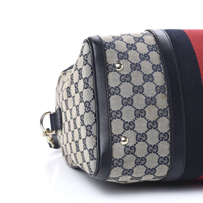 Gucci Monogram Selleria Calfskin Vintage Web Medium Boston Beige Blue 10 of 11