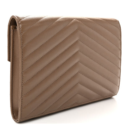 Saint Laurent Grain De Poudre Matelasse Chevron Monogram Cassandre Flap Pouch Taupe 3 of 10