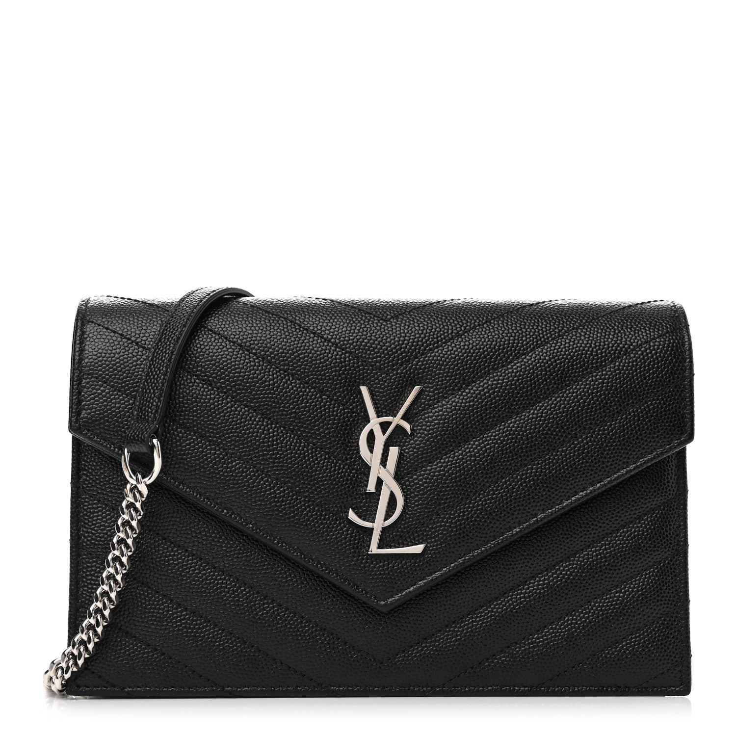 Saint Laurent Grain De Poudre Matelasse Chevron Monogram Envelope Chain Wallet Black 1 of 11