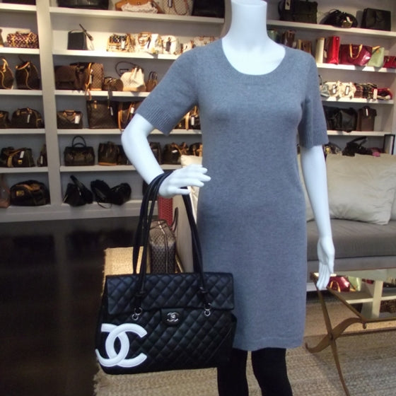 Chanel Calfskin Quilted Large Cambon Flap Black White 2 of 13