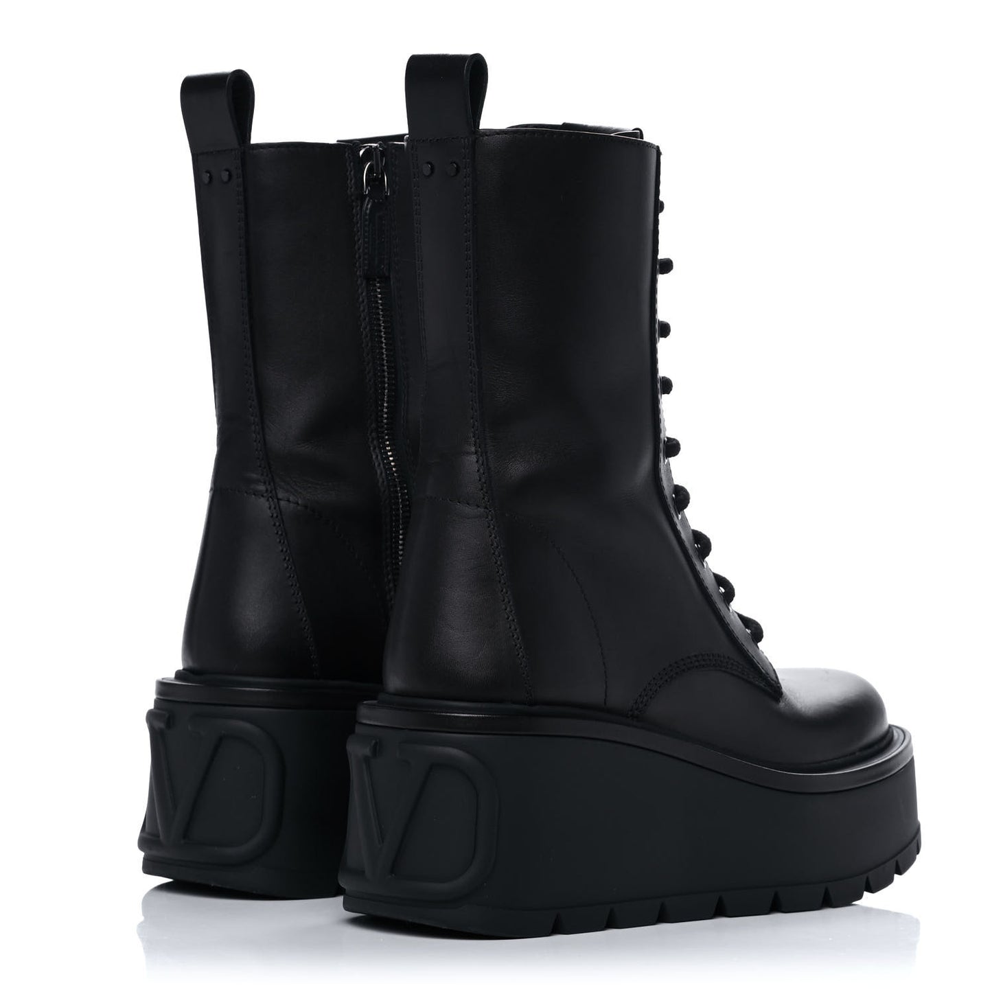 Calfskin VLOGO Uniqueform 55/85mm Flatform Lace Up Boots 36 Black