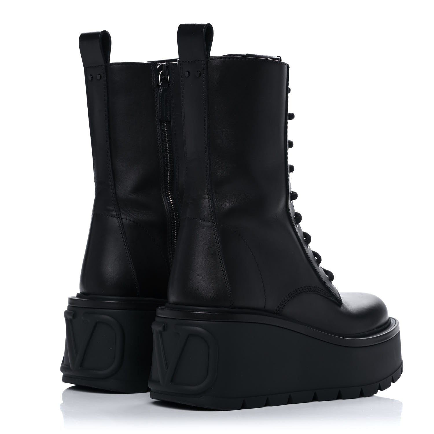 Valentino Garavani Calfskin VLOGO Uniqueform 55/85mm Flatform Lace Up Boots 36 Black 4 of 11