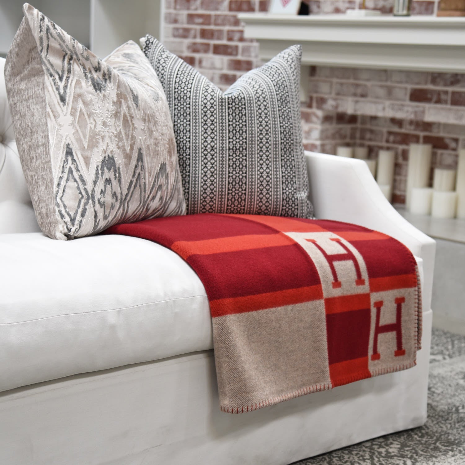 Hermes Wool Cashmere Avalon Bayadere Blanket Rouge 2 of 4