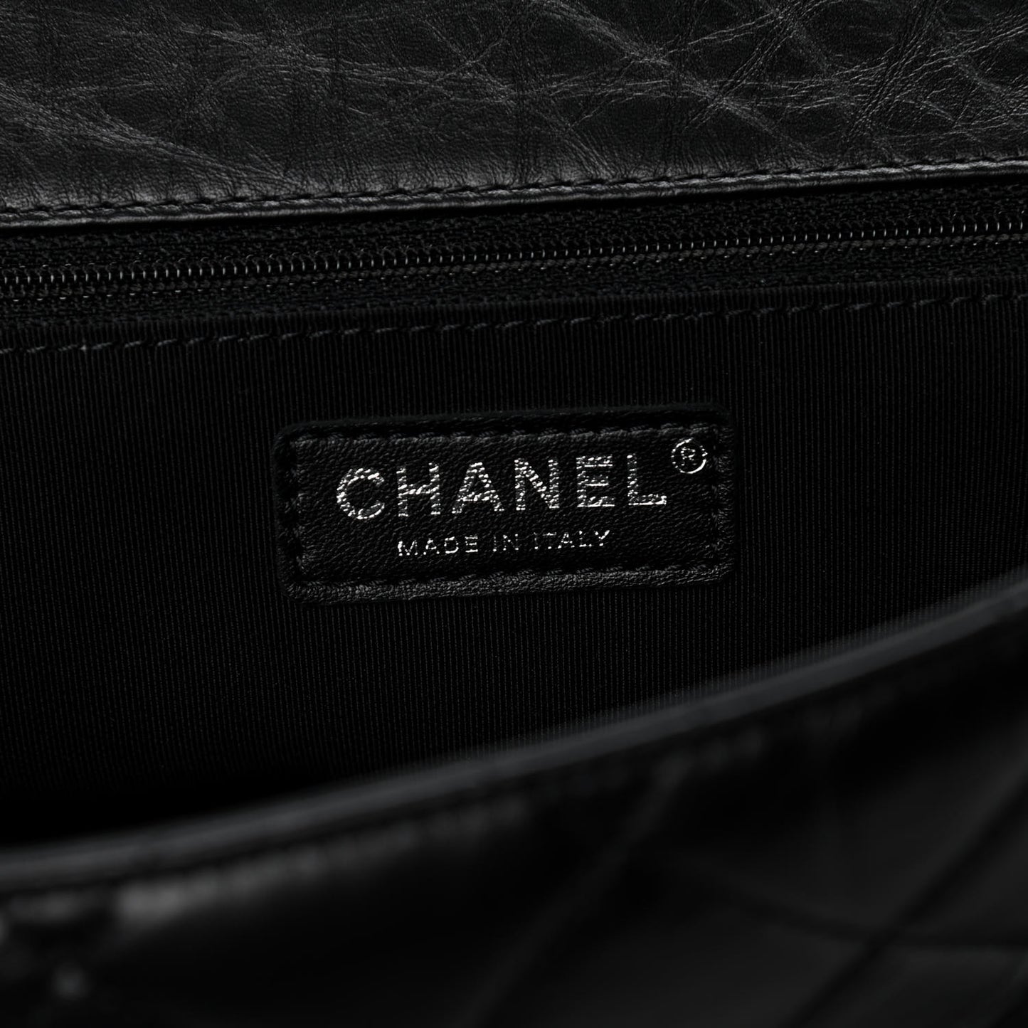 Crumpled Calfskin Quilted Large Chain All Over Flap Bag Black