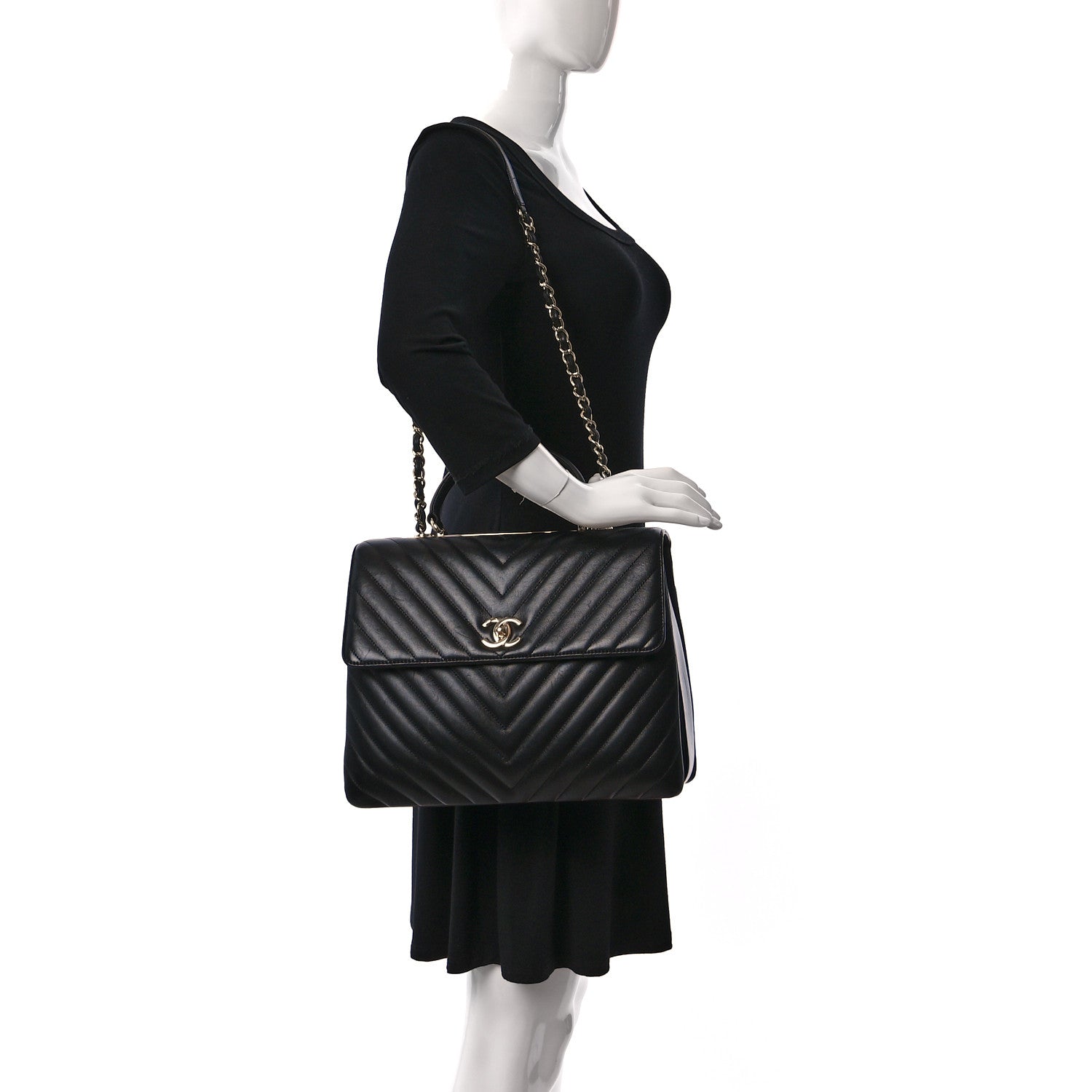 Chanel Lambskin Chevron Quilted Large Trendy CC Dual Handle Flap Bag Black 2 of 11
