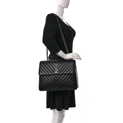 Chanel Lambskin Chevron Quilted Large Trendy CC Dual Handle Flap Bag Black 2 of 11