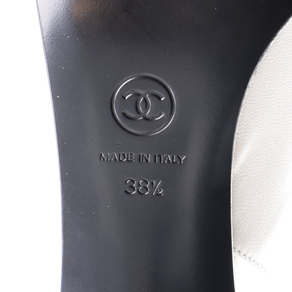 Chanel Goatskin Grosgrain Pointed Cap Toe CC Slingback Pumps 38.5 White Black 8 of 10