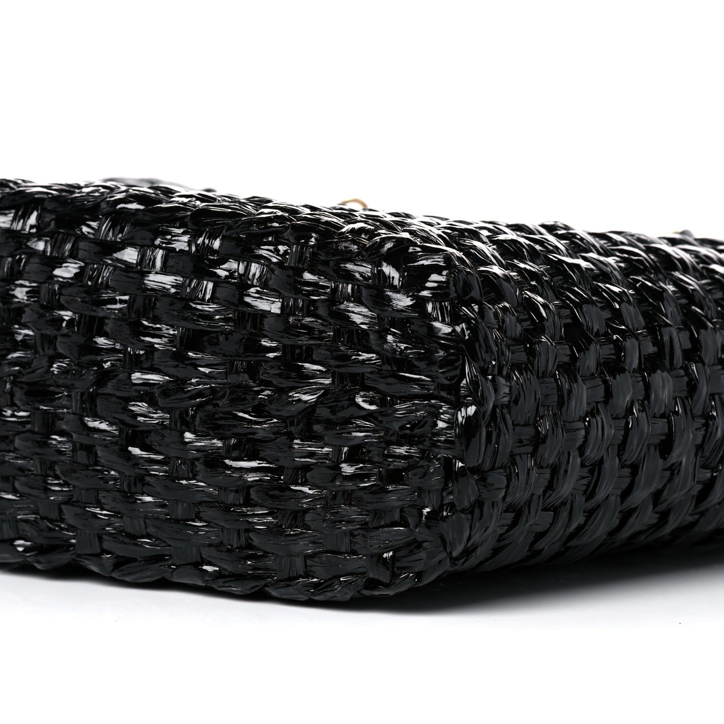Vernice Vitello Raffia Woven Coffa Tote Black