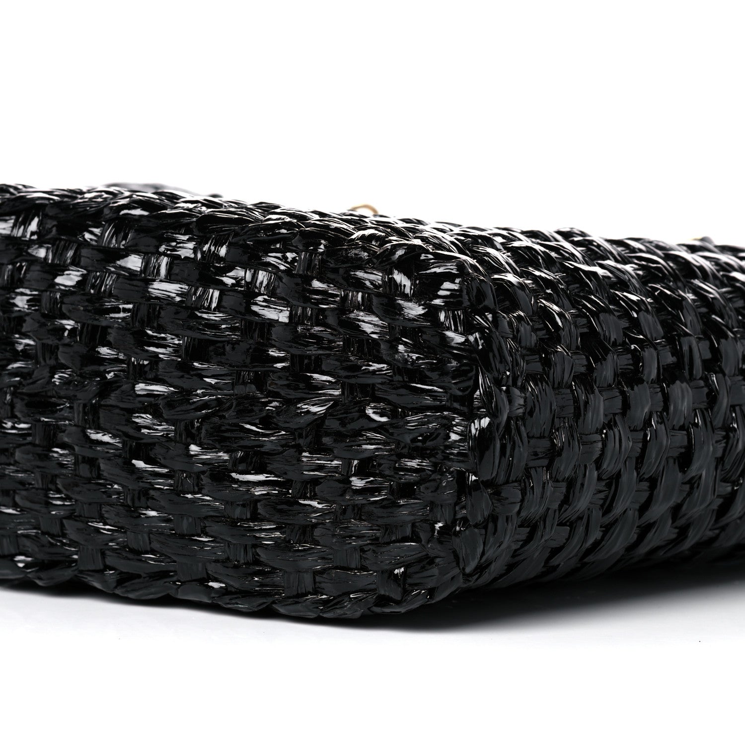 Dolce & Gabbana Vernice Vitello Raffia Woven Coffa Tote Black 8 of 11