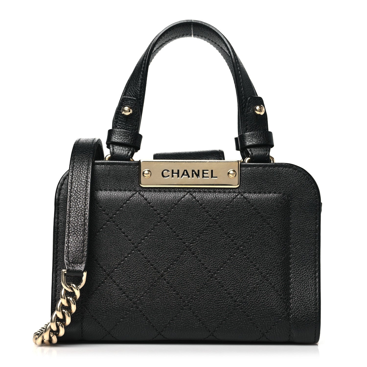 Chanel Grained Calfskin Stitched Mini Label Click Shopper Tote Black 1 of 10