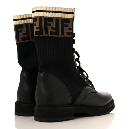 Fendi Calfskin Stretch Fabric Rockoko Biker Boots 38 Tobacco Black Marino 4 of 8