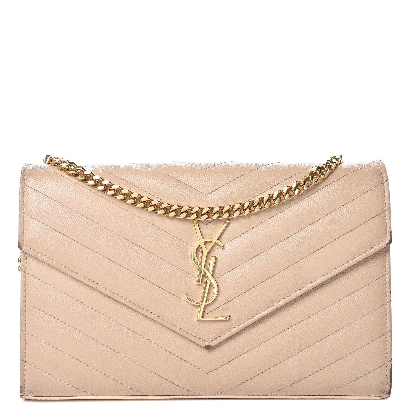Grain De Poudre Matelasse Chevron Monogram Chain Wallet Deep Beige