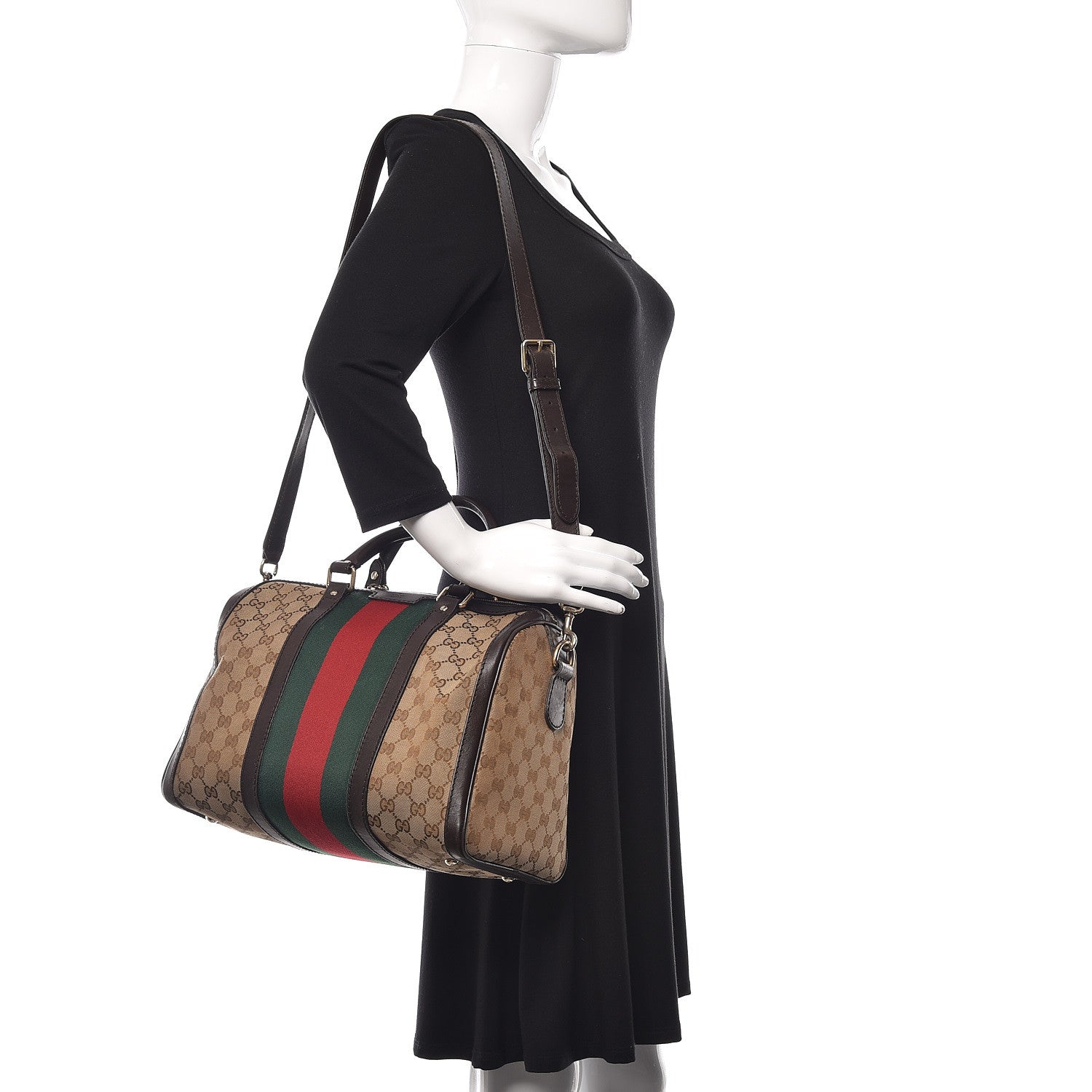 Gucci Monogram Vintage Web Medium Boston Dark Brown 2 of 10