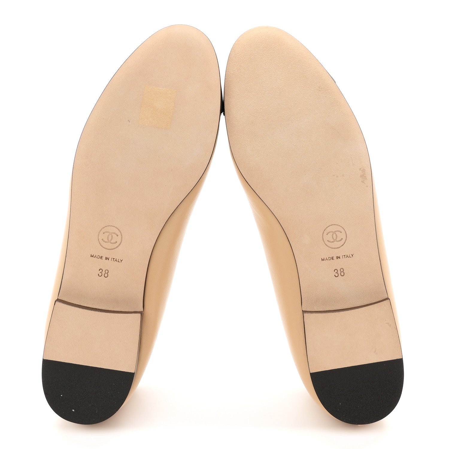 Chanel Lambskin Cap Toe CC Ballerina Flats 38 Beige Black 6 of 9