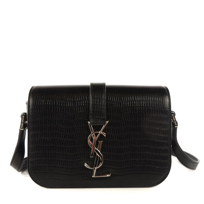 Saint Laurent Lizard Calfskin Embossed Classic Small Monogram Universite Bag Black 1 of 9